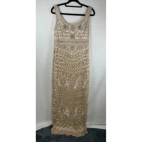 sue wong beaded maxi dress Sue Wong Grey Silk Beaded Dress
